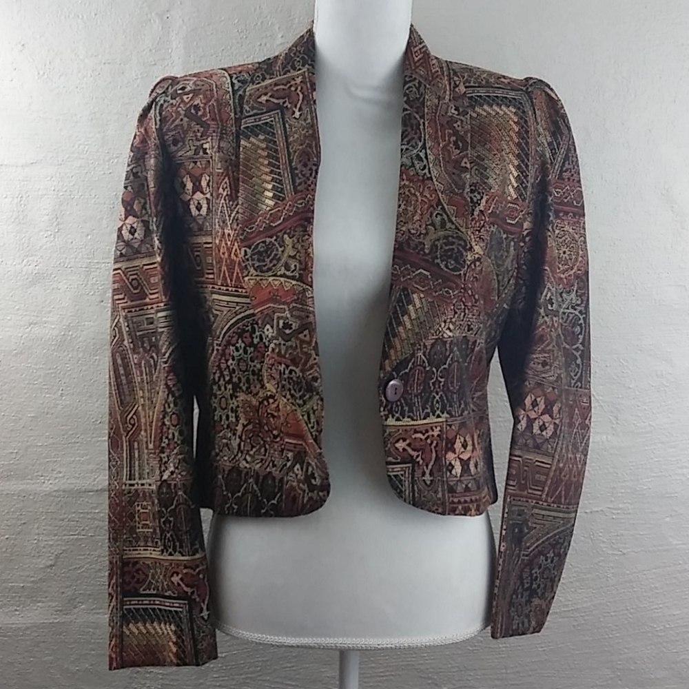 C.C. Magic by Toni Brown Multicolor Shawl Collar Long Sleeve Cropped Blazer - Picture 9 of 13